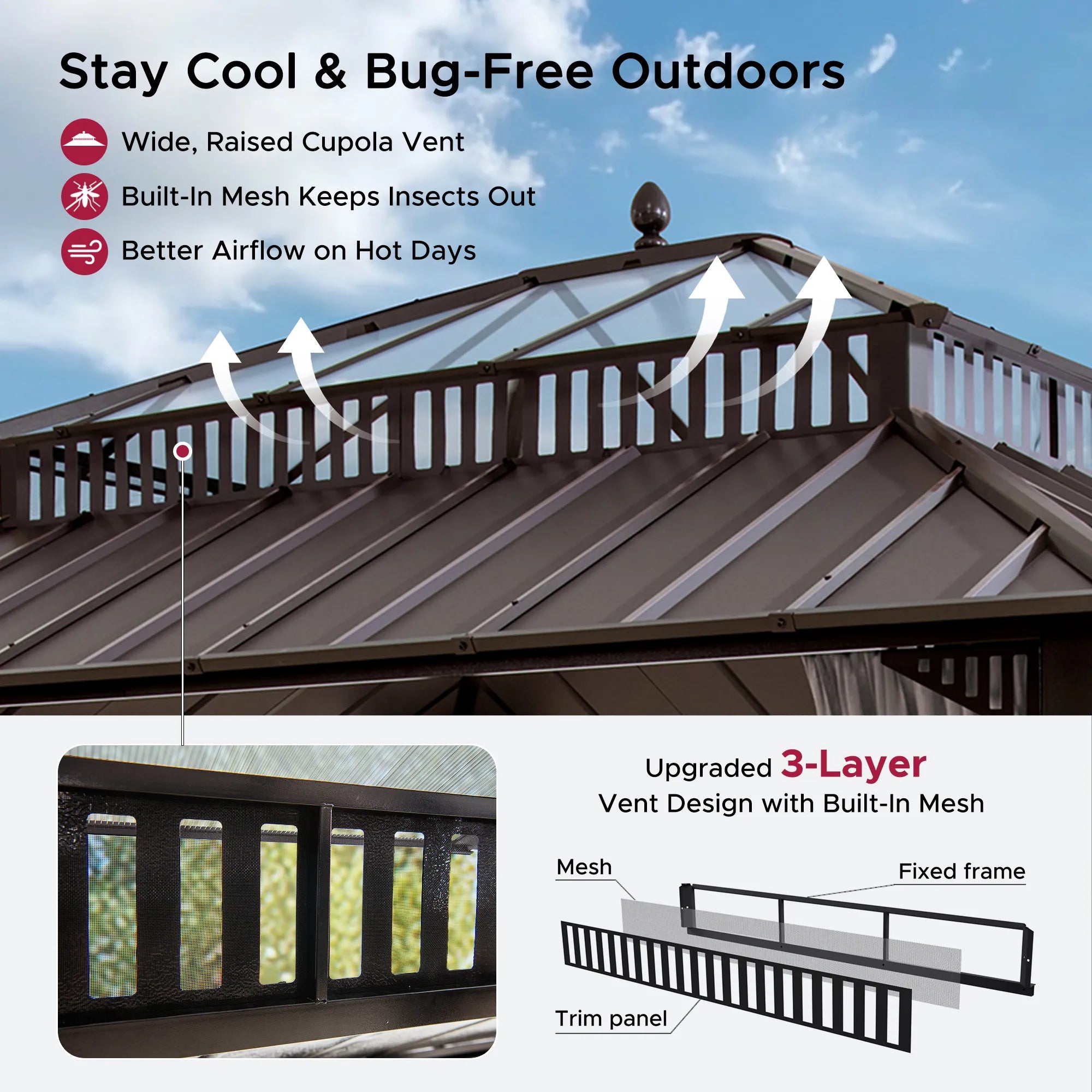 Kingston Horizon PC-Vent Gazebo - Brown, 12x14
