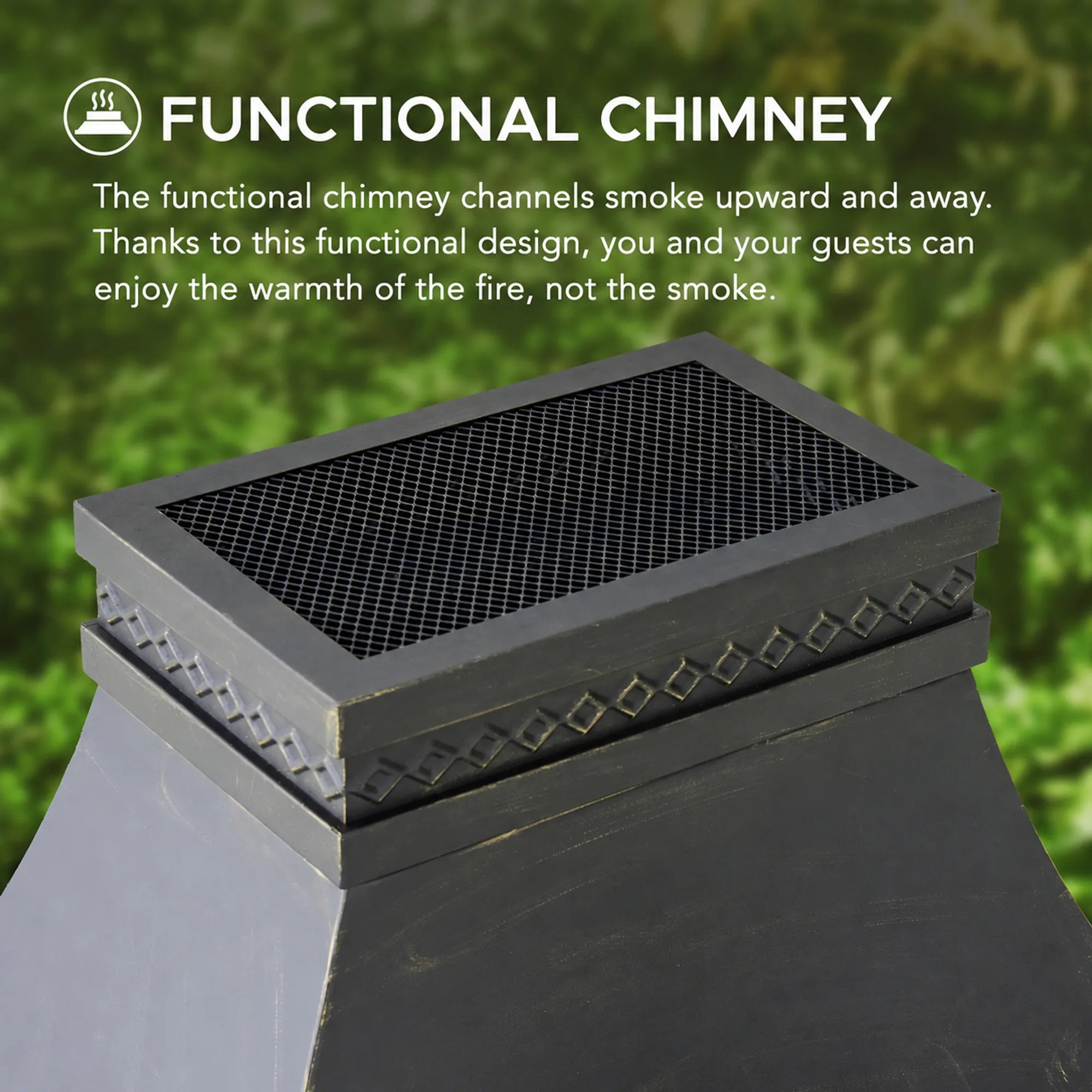 SUNJOY 57 Inch Outdoor Wood Burning Fireplace with PVC Cover - Black & Golden