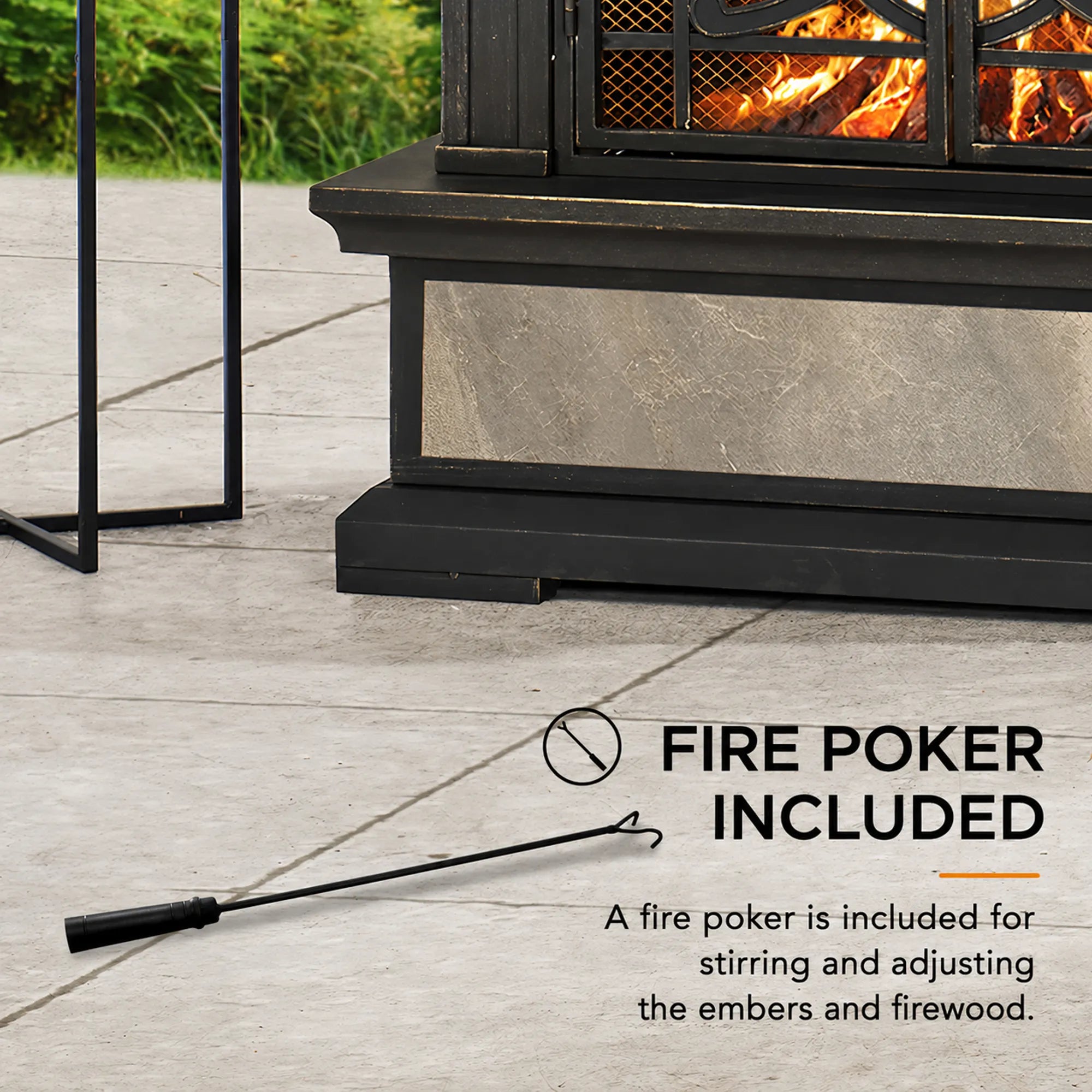 SUNJOY 57 Inch Outdoor Wood Burning Fireplace with PVC Cover - Black & Golden