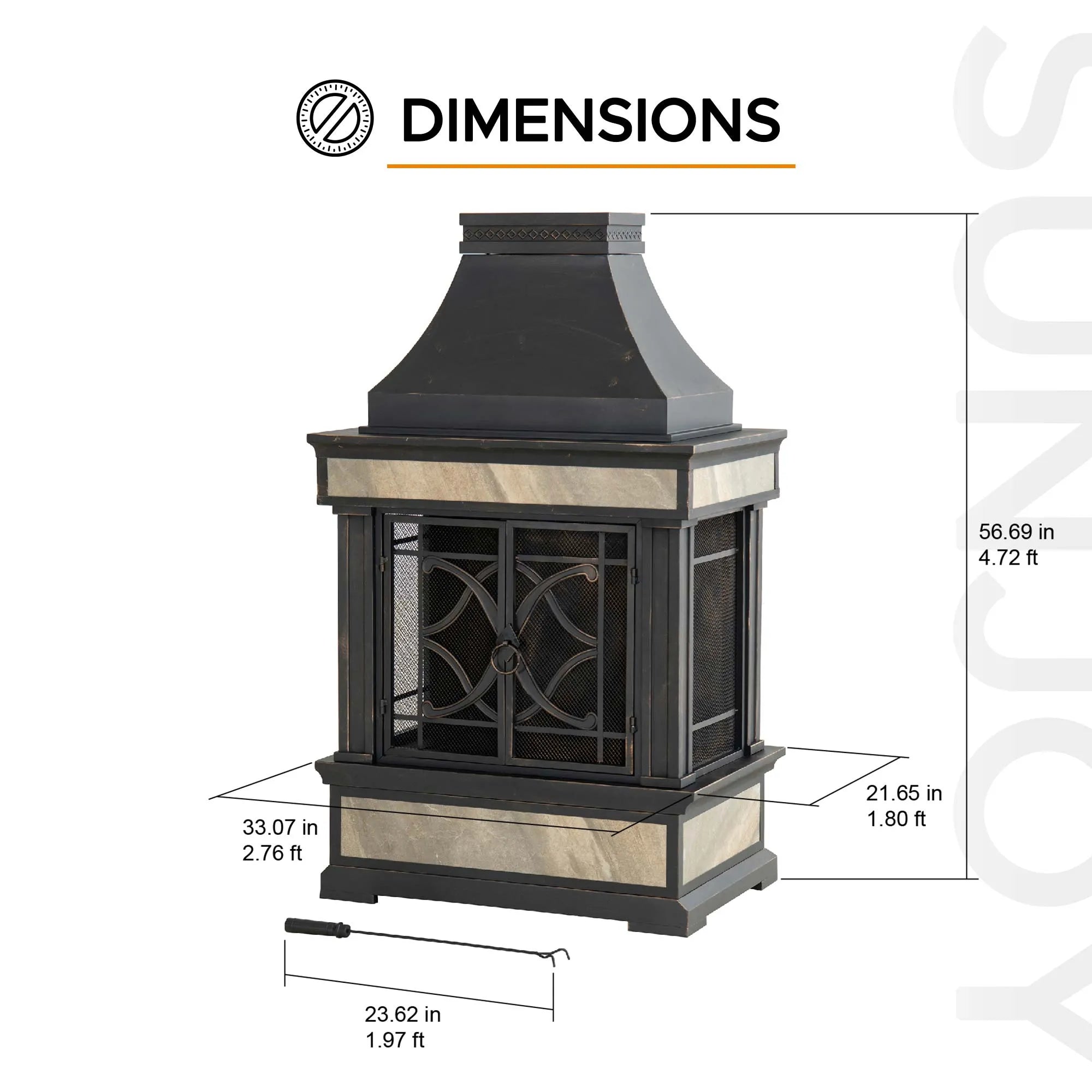 SUNJOY 57 Inch Outdoor Wood Burning Fireplace with PVC Cover - Black & Golden