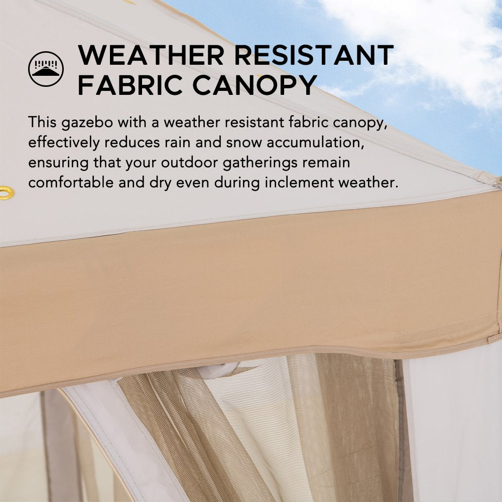 SUNJOY 10x10 Soft Top Gazebo with Mosquito Netting - Gray & Khaki