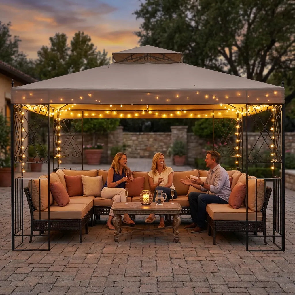 SUNJOY 10x12 Steel Frame 2-Tier Soft Top Gazebo with Ceiling Hook