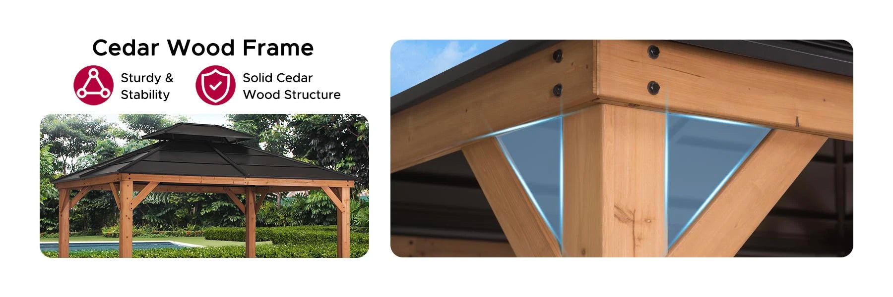 SUNJOY 11x13 Cedar Hardtop Gazebo with Heavy-Duty Steel Roof & Ceiling Hook - Natural Cedar