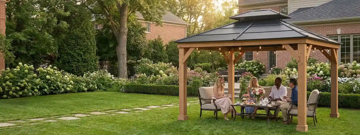 SUNJOY 11x13 Cedar Hardtop Gazebo with Heavy-Duty Steel Roof & Ceiling Hook - Natural Cedar