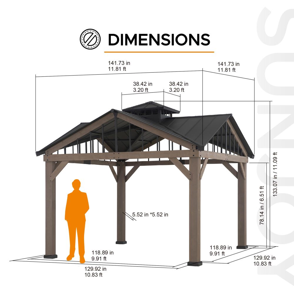 SUNJOY 12x12 Roanforth Gazebo With 2-Tier Roof and Ceiling Hook.