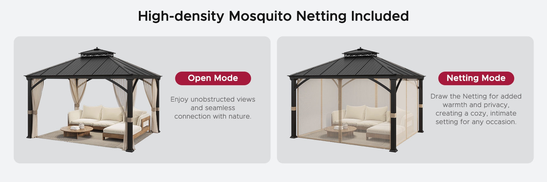 SUNJOY 11x13 All-Season Metal Gazebo with Aluminum Frame and Privacy Netting