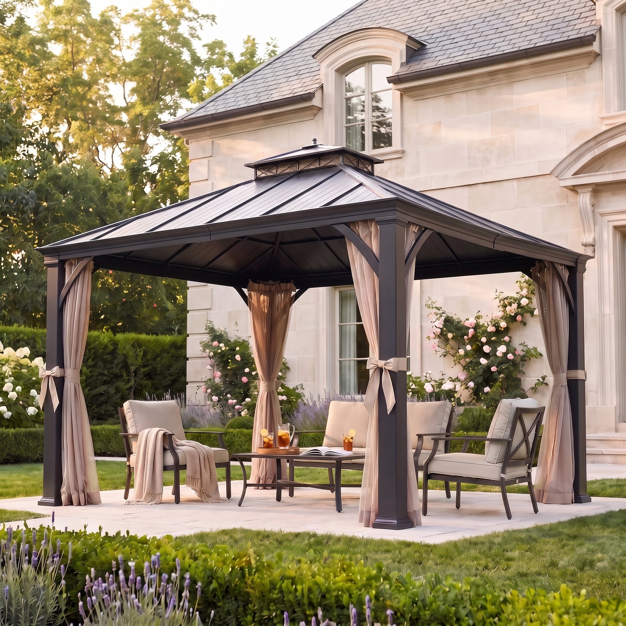Crown Lattice Hardtop Patio Gazebo 11' × 13', Matte Black