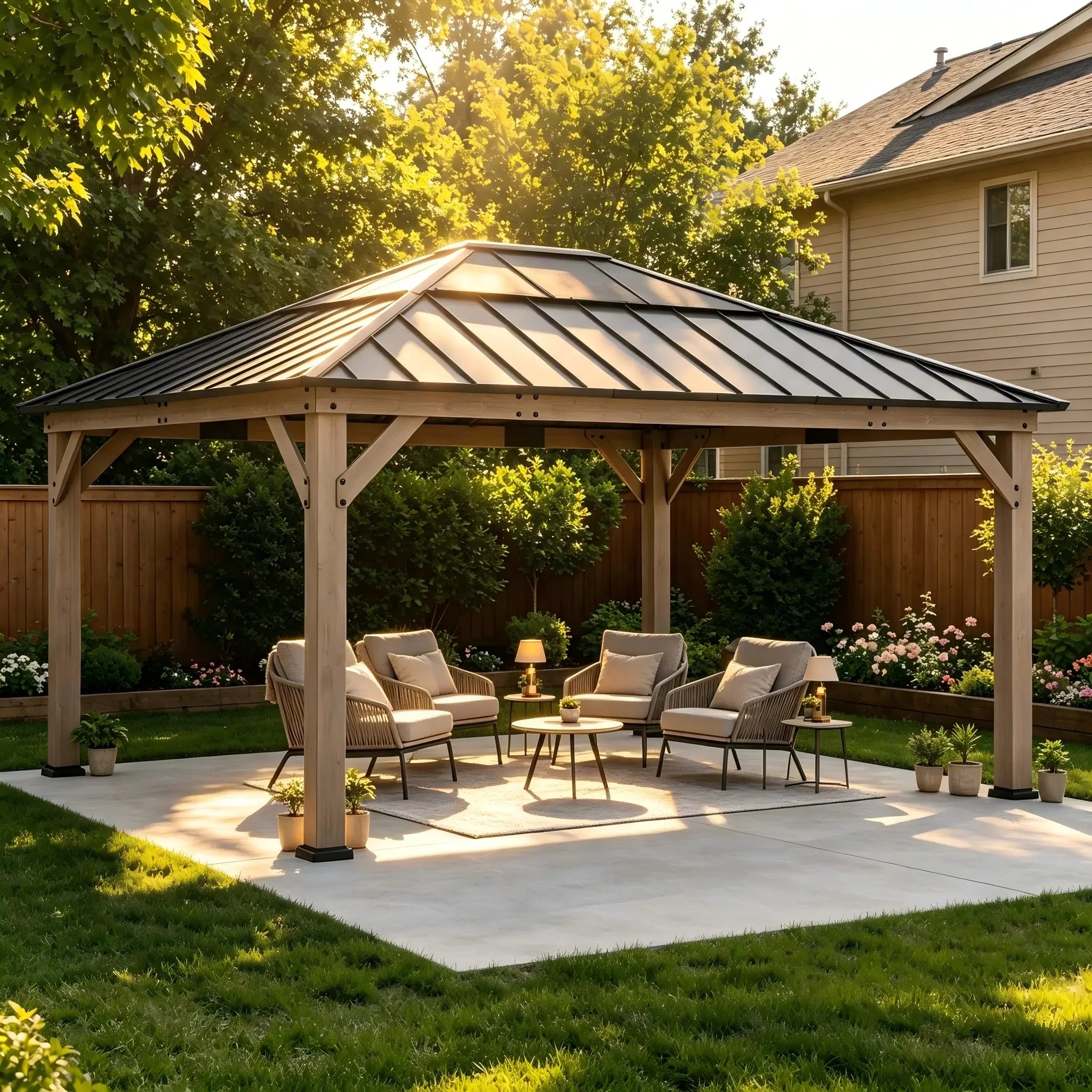 Antrim Skylight Cedar Gazebo - Dark Wood, 13x15