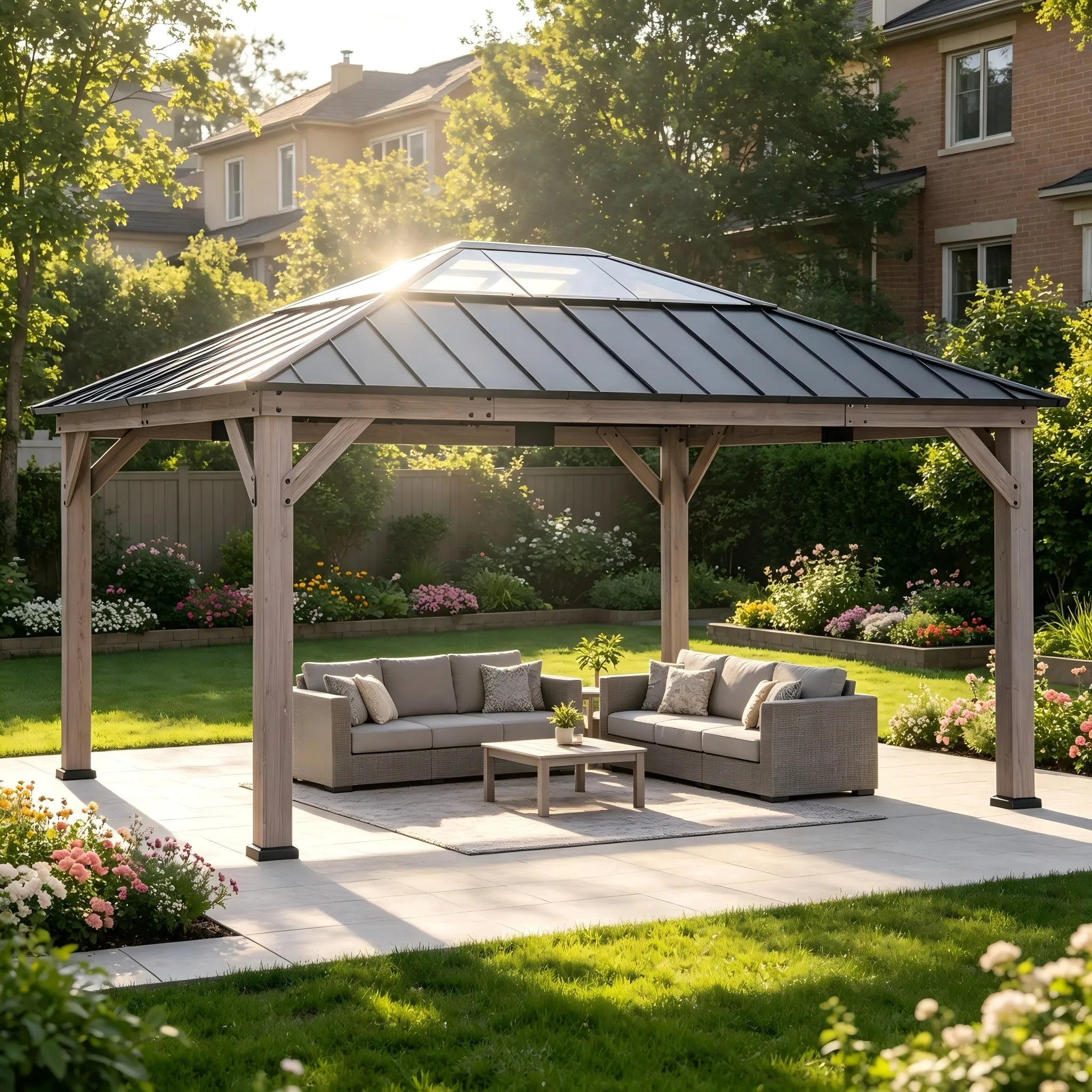Antrim Skylight Cedar Gazebo - Burly Wood, 13x15