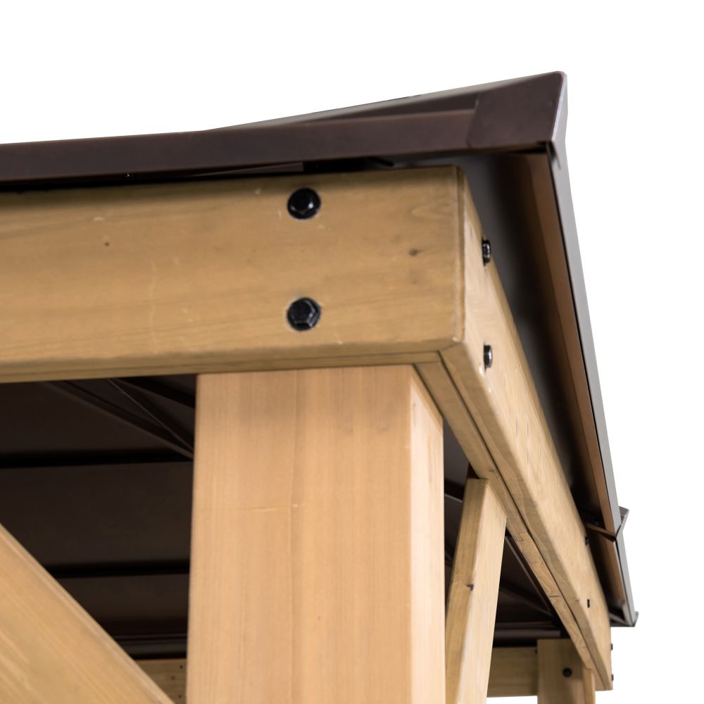 SUNJOY 11x13 Brown Wooden Gazebo with Ceiling Hook