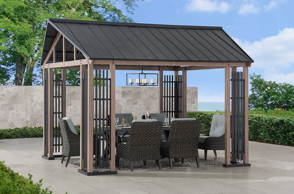 SUNJOY 11x13 Steel Gable Roof Hardtop Gazebo with Metal Ceiling Hook