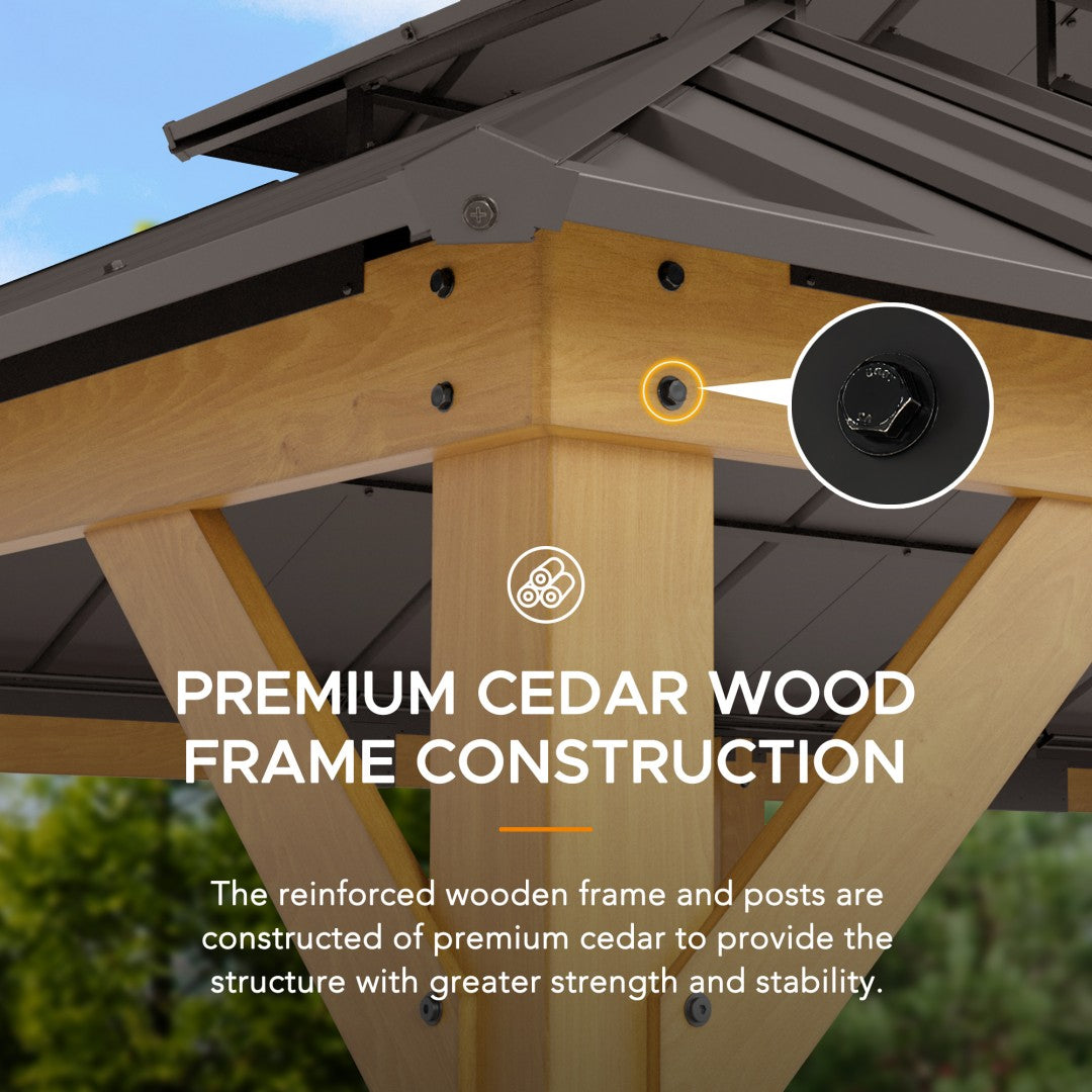 SUNJOY 12x20 Patio Wooden Gazebo with Ceiling Hooks - Standard Natural wood