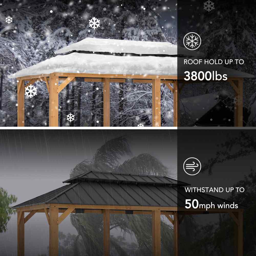 SUNJOY 12x20 Cedar Hardtop Gazebo with 2 Ceiling Hooks - Upgrade Natural Cedar.