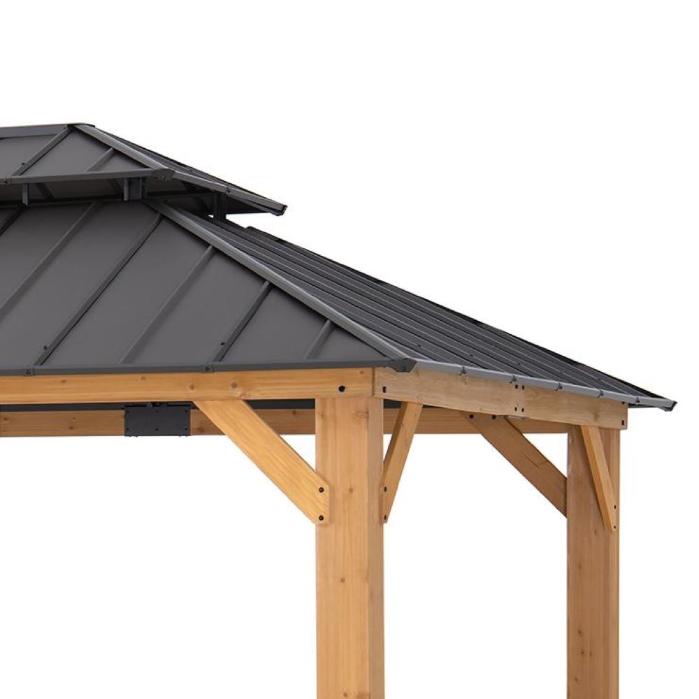 SUNJOY 12x20 Cedar Hardtop Gazebo with 2 Ceiling Hooks