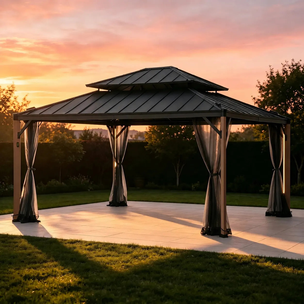 Stanwood Solar Lighting Dual-Roof Gazebo, 13x15
