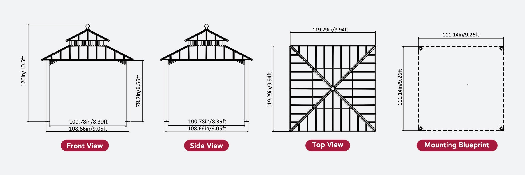 SUNJOY Kingston 10x10 Gazebo with Netting & Curtain | Steel Roof - Brown Aluminum Posts