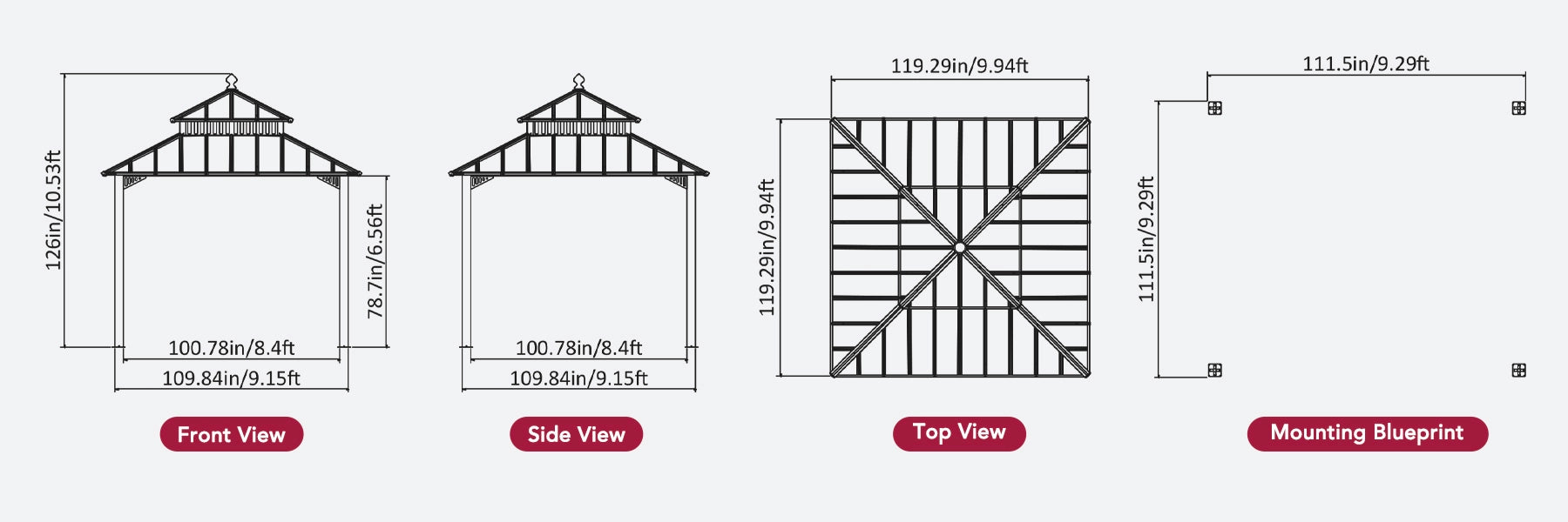 SUNJOY Kingston 10x10 Gazebo with Netting & Curtain | Steel Roof with Extra-Tall & Oversized Vent Top - Cedar Wood Posts