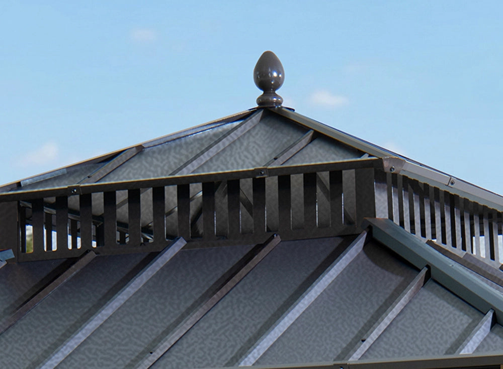 SUNJOY Kingston 10x10 Gazebo with Netting & Curtain | Steel Roof with Extra-Tall & Oversized Vent Top - Cedar Wood Posts