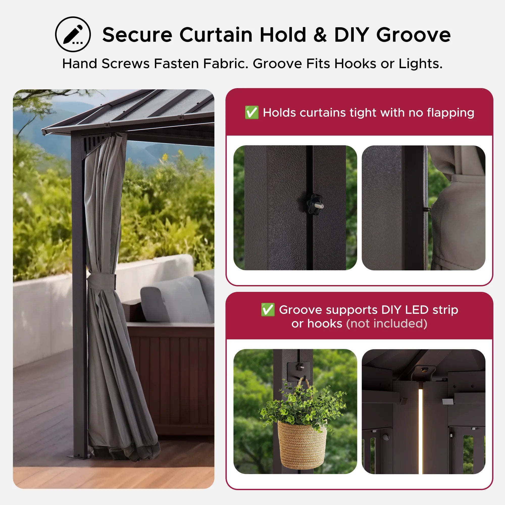 SUNJOY Kingston 12x12 Gazebo with Netting & Curtain | Steel Roof - Brown Aluminum Posts