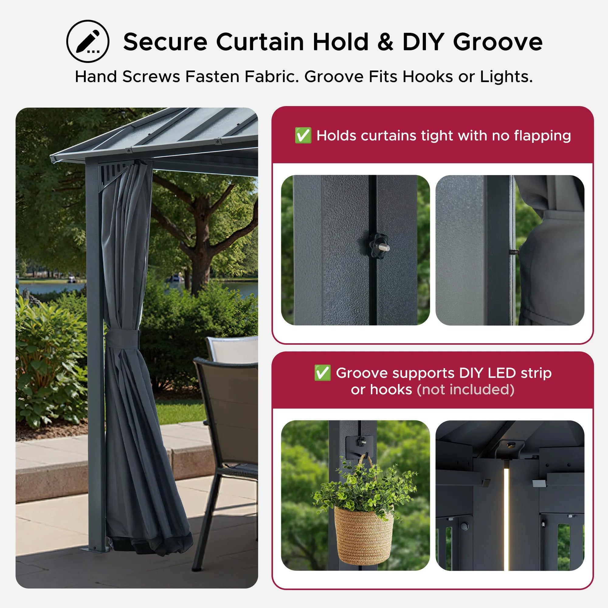SUNJOY Kingston 12x14 Gazebo with Netting & Curtain | Steel Roof - Gray Aluminum Posts