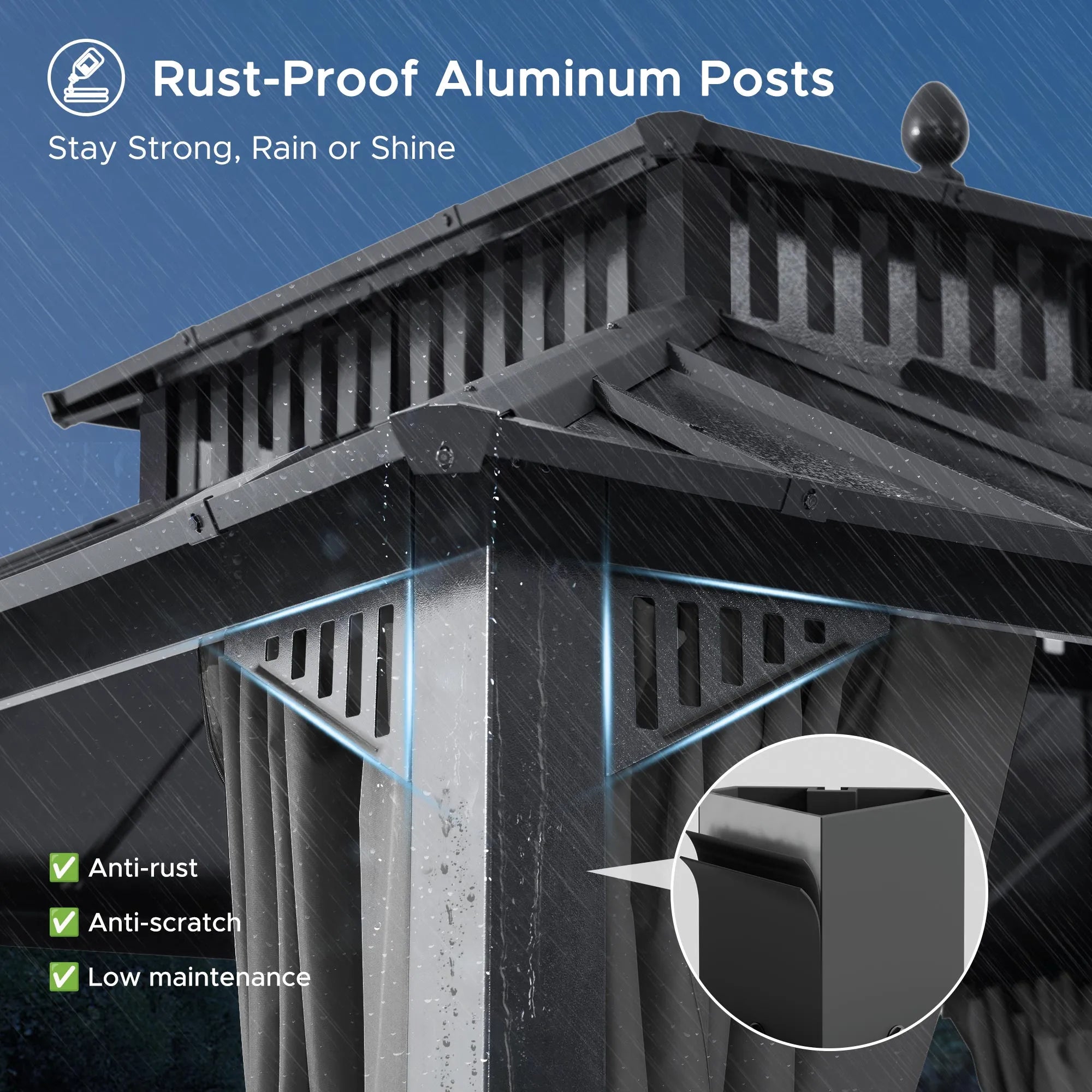SUNJOY Kingston 12x14 Gazebo with Netting & Curtain | Steel Roof - Gray Aluminum Posts