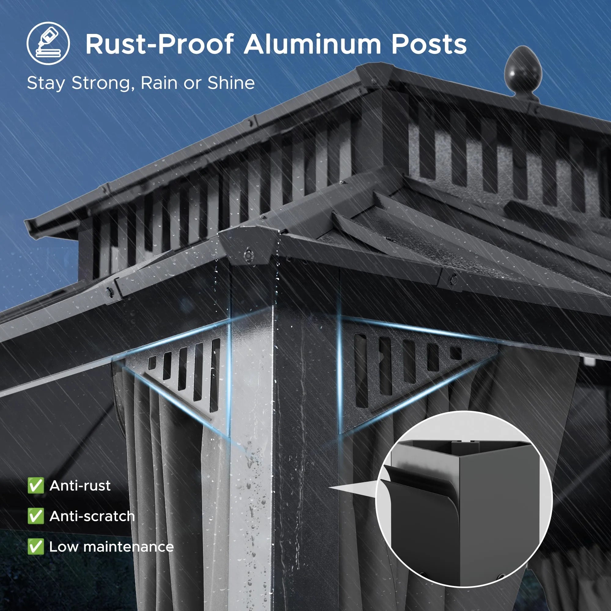 SUNJOY Kingston 10x10 Gazebo with Netting & Curtain | Steel Roof with Extra-Tall & Oversized PC Vent Top - Gray Aluminum Posts