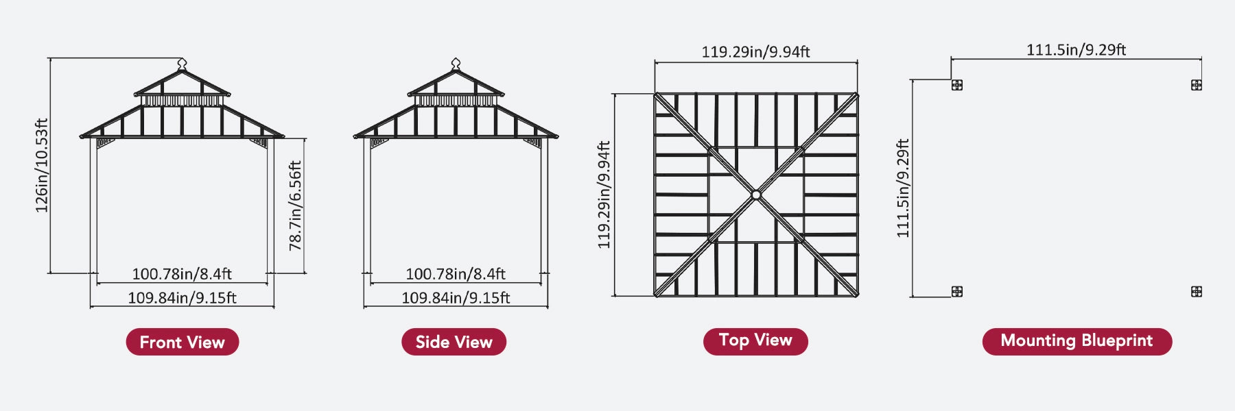 SUNJOY Kingston 10x10 Gazebo with Netting & Curtain | Steel Roof with Extra-Tall & Oversized PC Vent Top - Cedar Wood Posts