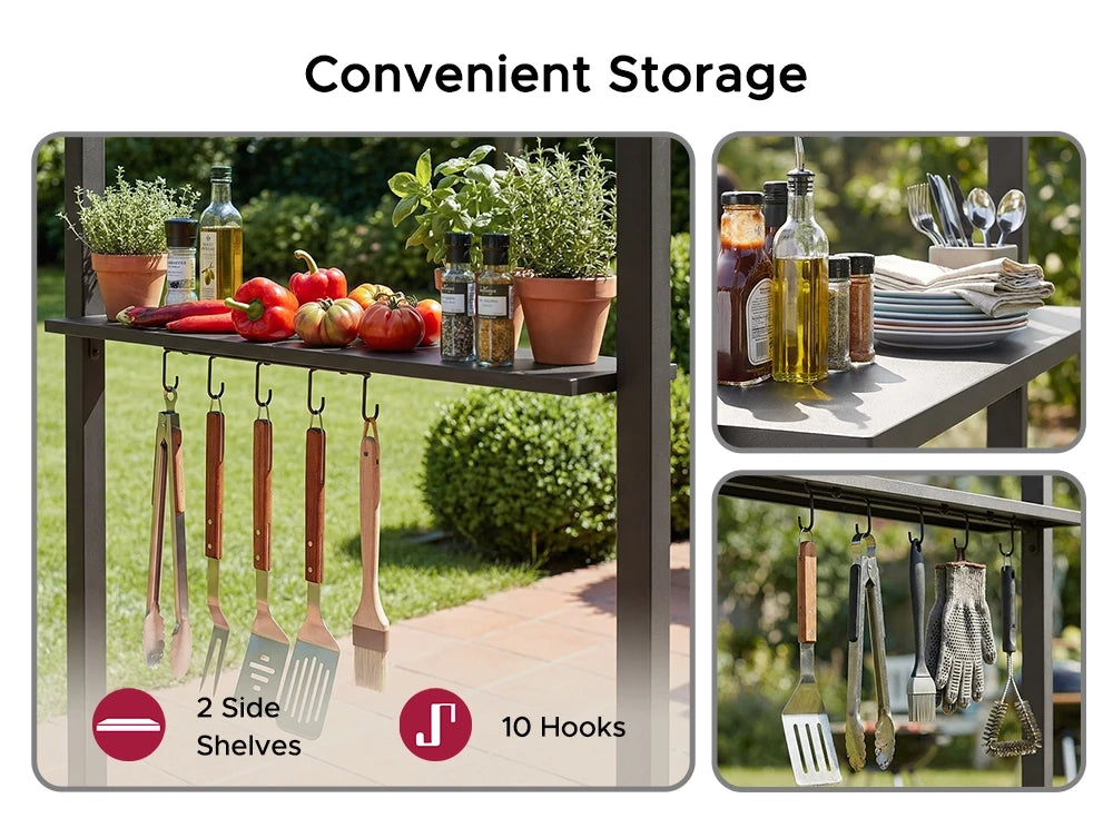 SUNJOY 8x5 Grilling Gazebo with Hooks and Bar Shelves for BBQ