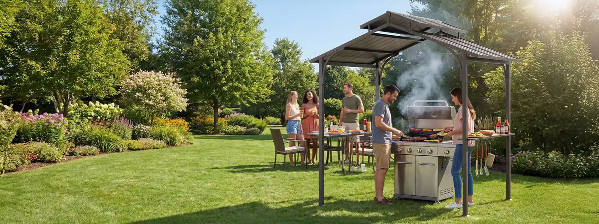 SUNJOY 8x5 Grilling Gazebo with Hooks and Bar Shelves for BBQ