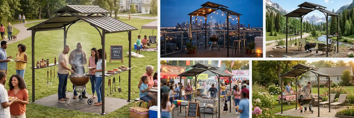 SUNJOY 8x5 Grilling Gazebo with Hooks and Bar Shelves for BBQ