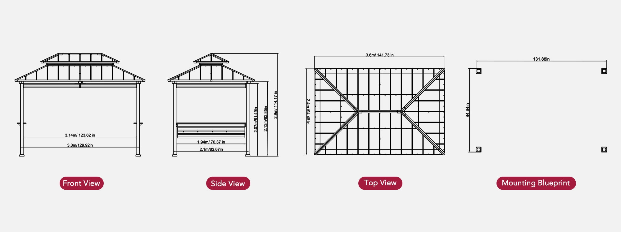 SUNJOY 8x12 Hardtop Grill Gazebo with Electrical Outlets, Fence and Shelves - Black