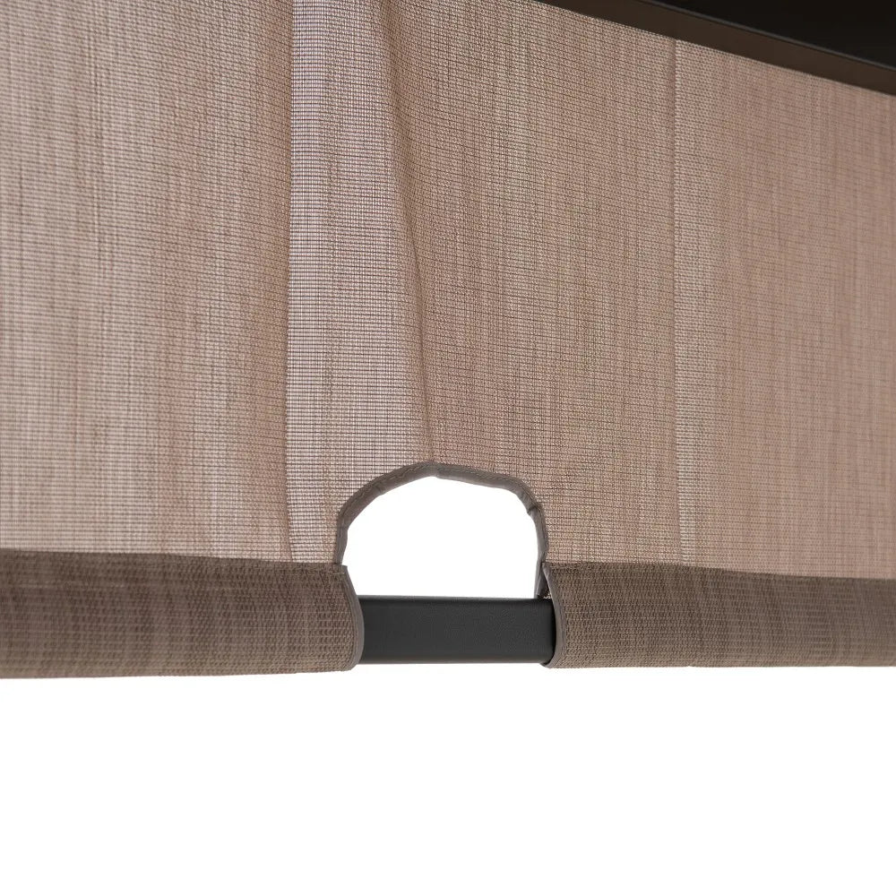 SUNJOY 11x11 Wood-Look Finish Metal Pergola with Sliding Canopy & Solar Lights