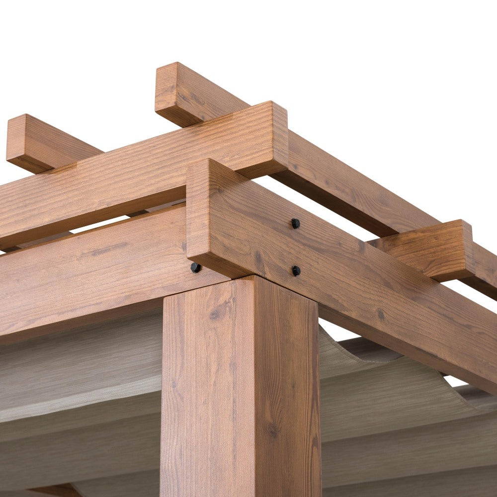 Costco Only-Sunjoy 10.6' x 12.8' Aluminum Pergola, Woodgrain Aluminum Frame Pergola with Retractable Sunbrella® Fabric Canopy.
