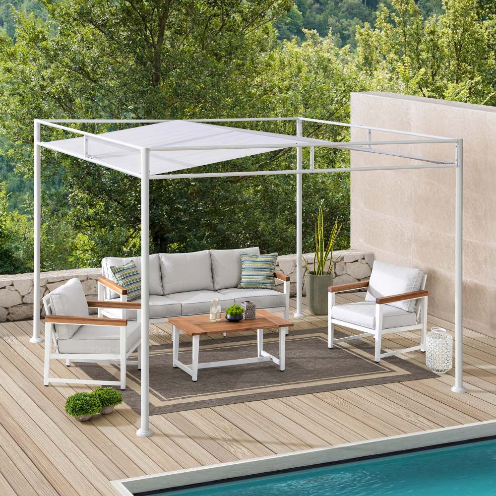 SUNJOY 10x10 DarkefordΒ Metal Pergola with White Sling Fabric Canopy