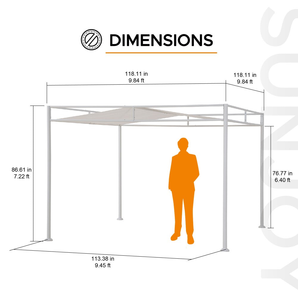 SUNJOY 10x10 DarkefordΒ Metal Pergola with White Sling Fabric Canopy