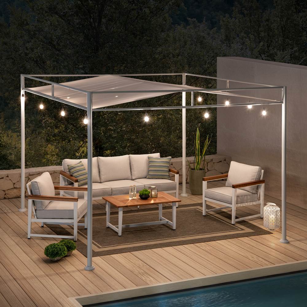 SUNJOY 10x10 DarkefordΒ Metal Pergola with White Sling Fabric Canopy