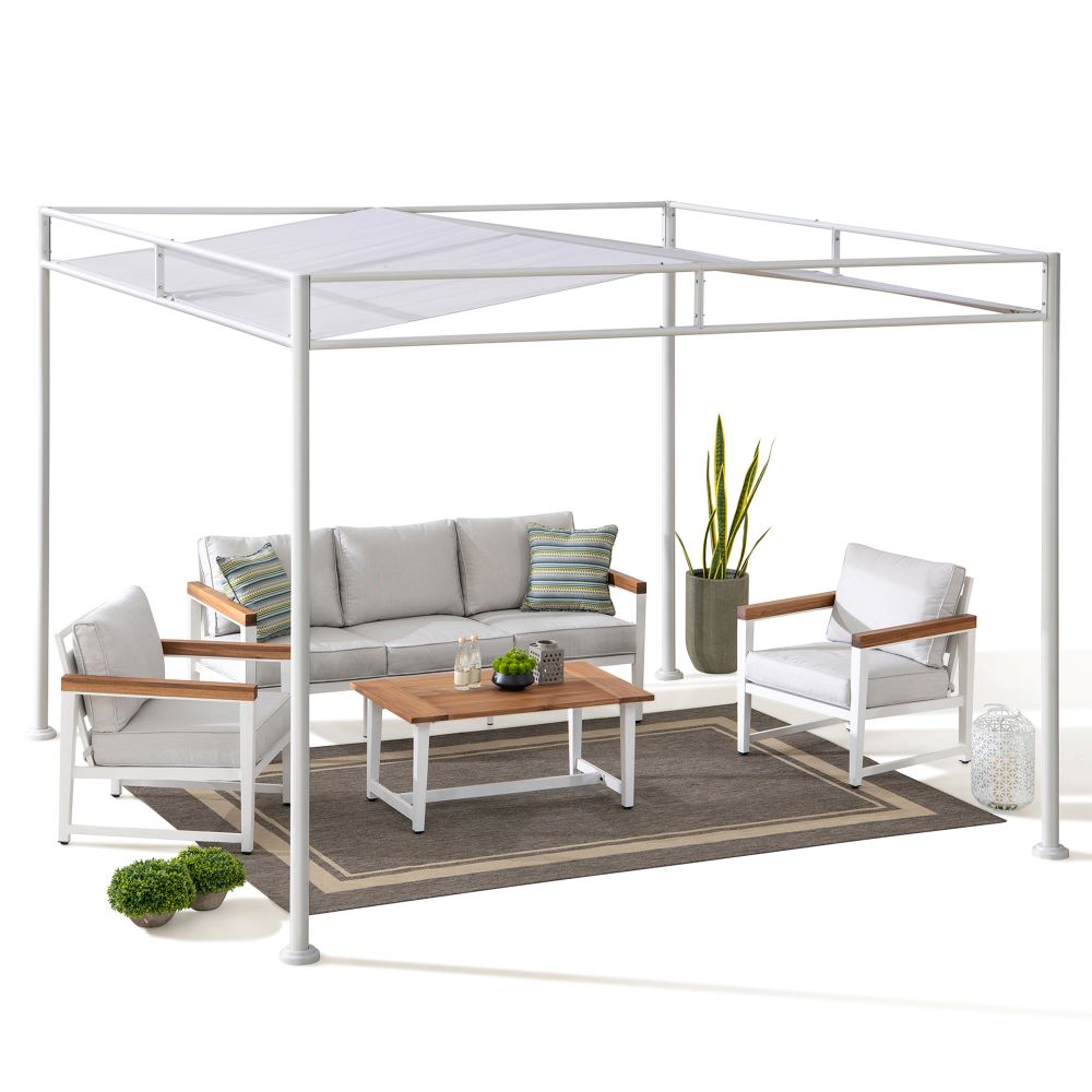 SUNJOY 10x10 DarkefordΒ Metal Pergola with White Sling Fabric Canopy