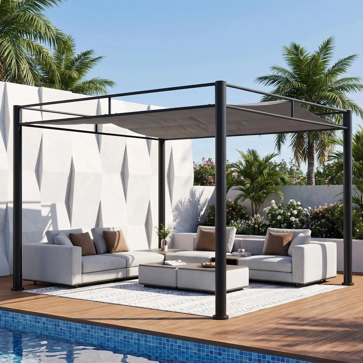 Darkeford Sling Canopy Pergola 10x10 - Shadow Black