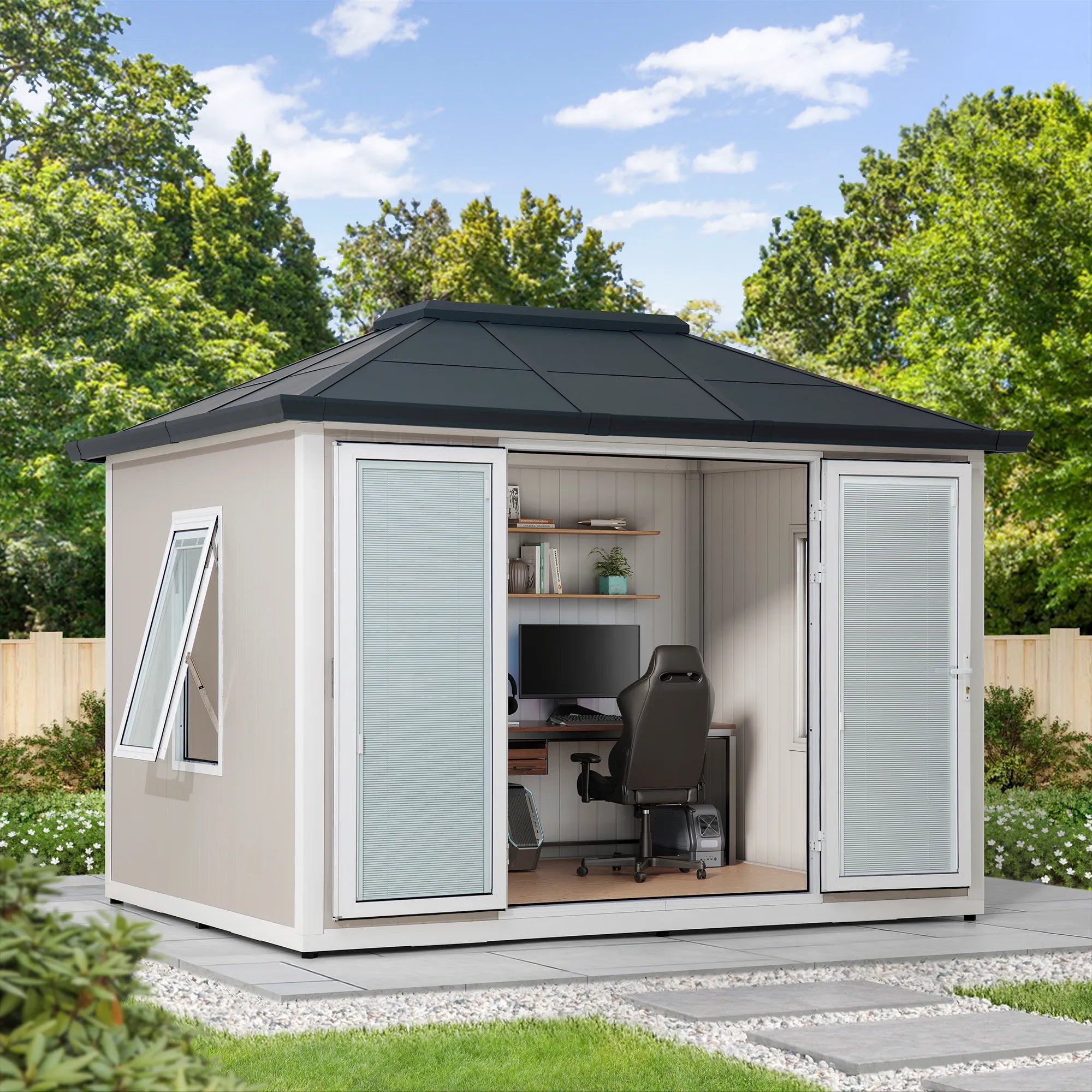 Sunjoy Esquire 9' x 12' Beyond Shed - Tan