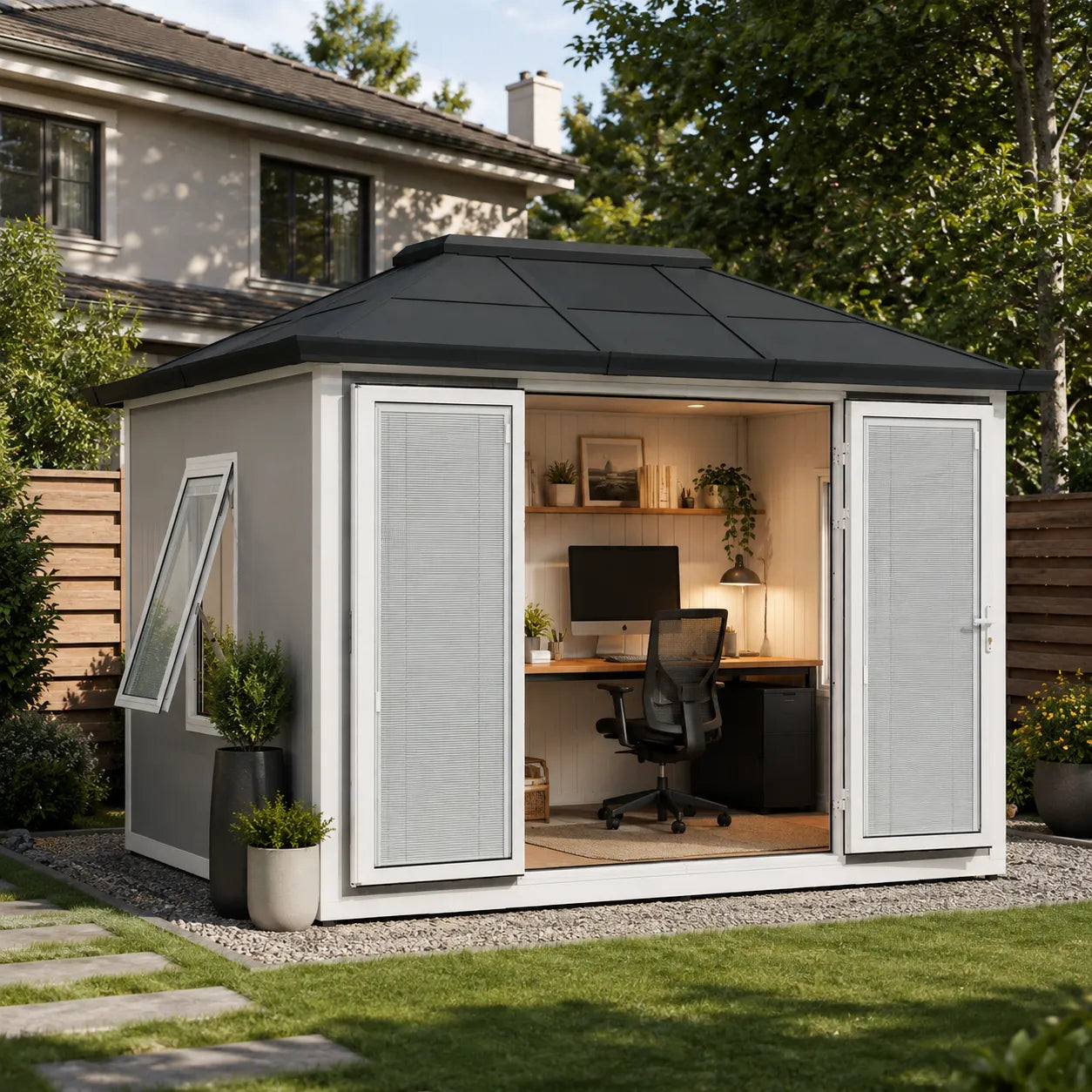 Esquire Beyond Shed Outdoor Room, 10x12.5 - Tan / Gray