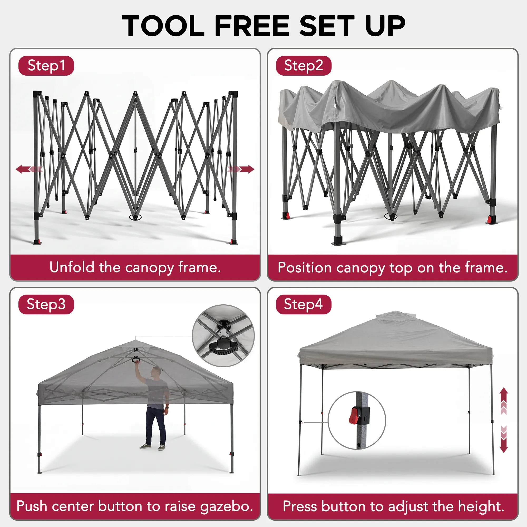 SUNJOY 10x10 Pop Up Gazebo Canopy with Detachable LED Light and Carry Bag - Gray
