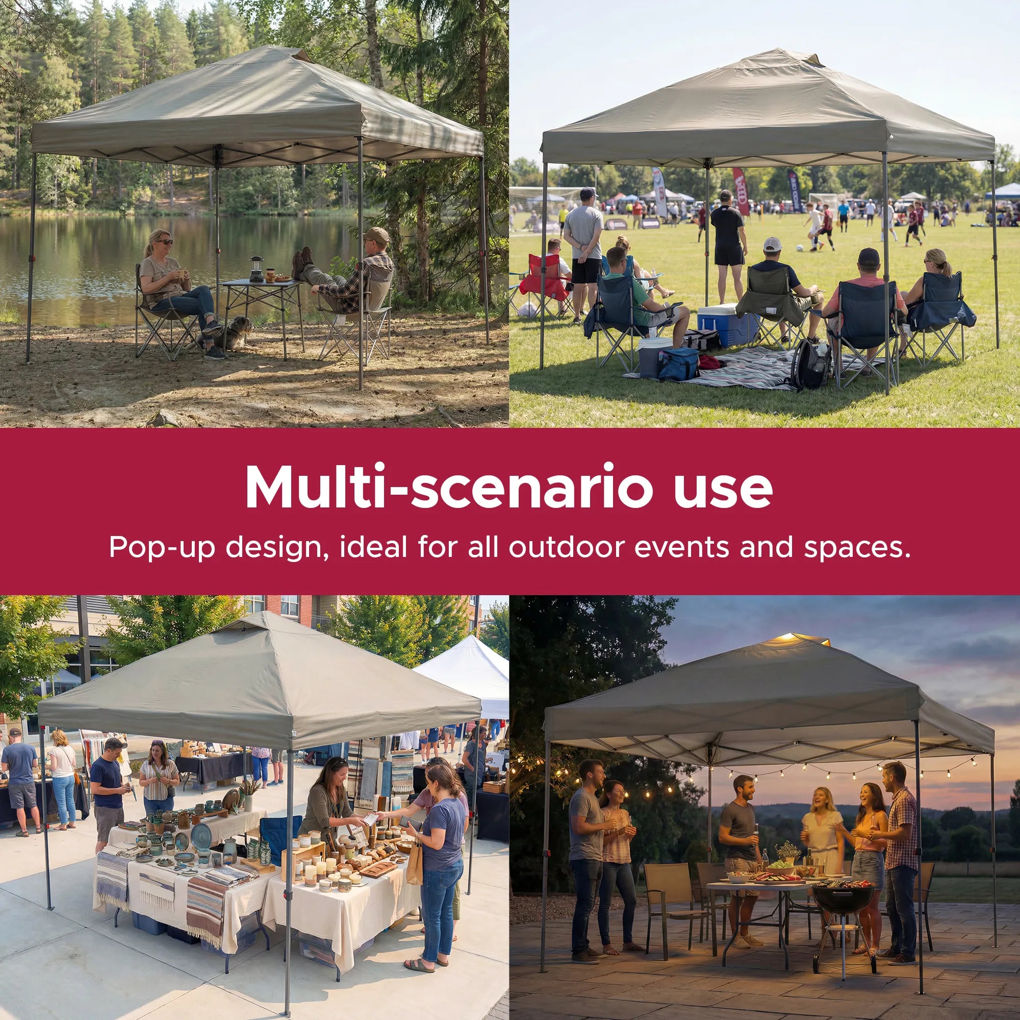 SUNJOY 10x10 Pop Up Gazebo Canopy with Detachable LED Light and Carry Bag - Gray