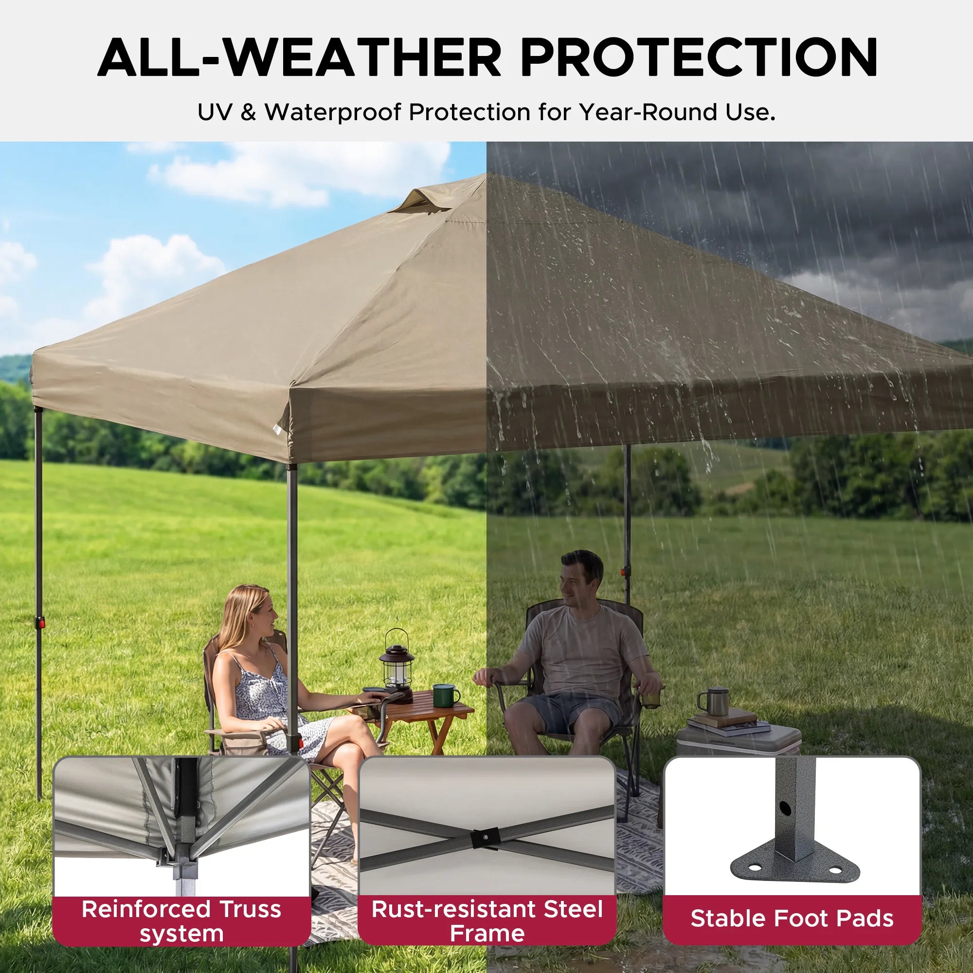 SUNJOY 10x10 Pop Up Gazebo Canopy with Detachable LED Light and Carry Bag - Taupe