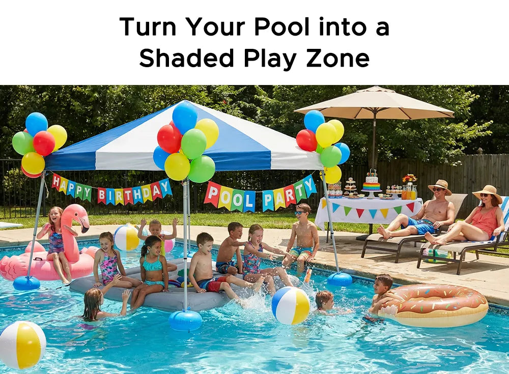 SUNJOY 10x10 Floating Pool Gazebo with PVC Floats and Carry Bag - Gray & Navy