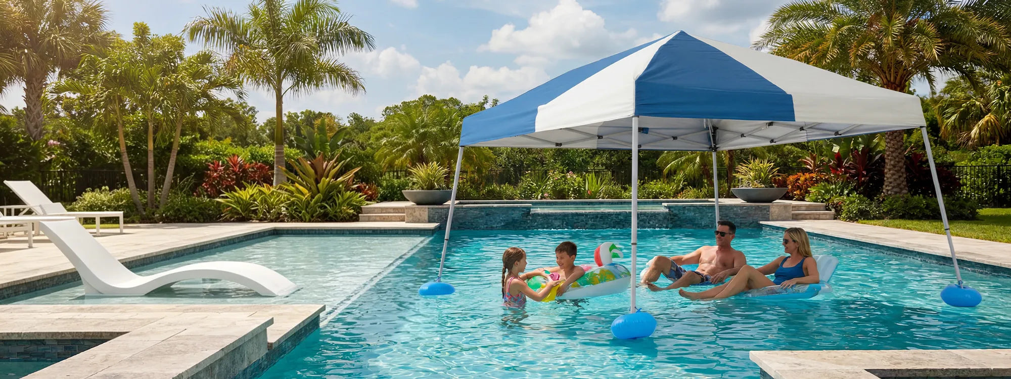 SUNJOY 10x10 Floating Pool Gazebo with PVC Floats and Carry Bag - Gray & Navy