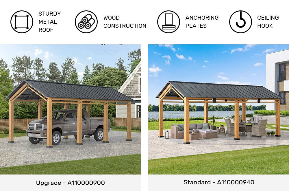 SUNJOY 11x20 Wood Carport Gazebo Kits with Ceiling Hooks & SUNJOY 11x20 Wood Carport Gazebo Kits with Ceiling Hooks - Standard