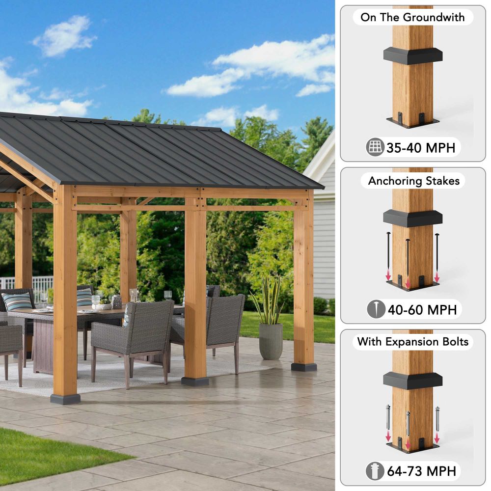 SUNJOY 11x13 Small Wooden Carport Gazebo with Ceiling Hook