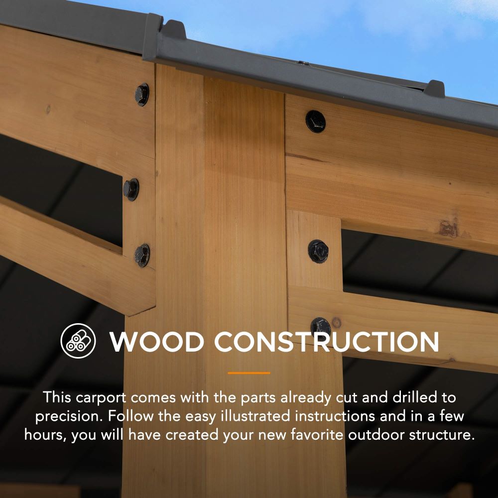 SUNJOY 11x20 Wood Carport Gazebo Kits with Ceiling Hooks.