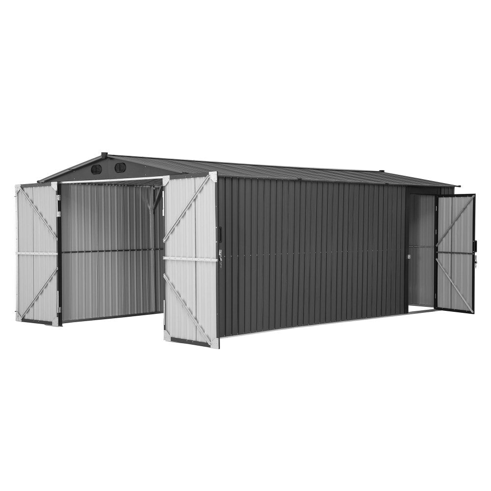 SUNJOY 10x20 Storage Shed Kits with Lockable Doors and Vents - Dark Gray.