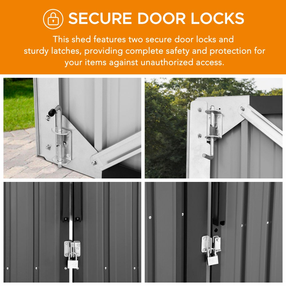 SUNJOY 10x20 Storage Shed Kits with Lockable Doors and Vents - Dark Gray.